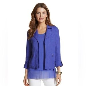 Chico’s 100% Linen Open Front Jacket Blazer Purple Layering Women 2 US Medium